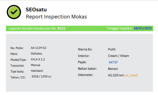 Contoh Hasil Laporan Inspeksi Mobil Bekas (PDF)
